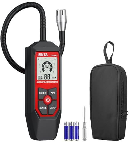 BINTA Natural Gas Detector with 18.5-Inch Gooseneck, Portable Gas Leak Detector with Audible & Visual Alarms, Locating Propane, Natural Gas, Combustible Gas Leak for Home, RV, HVAC