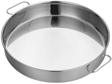 AHUFGN Plato Acero Inoxidable Bandeja Redonda de Acero Inoxidable for almacenar Frutas y Alimentos, Plato Hondo con asa, moldes for Pasteles y Pan, Fuente for Hornear(Flat bottotm 2 Ear,40cm)