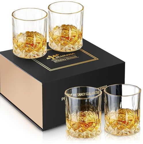 4 Pièces Verres à Whisky, Verre a Whiskey en Cristal pour Scotch, Cognac, Martini, Belle Boîte Cadeau, 300 ml