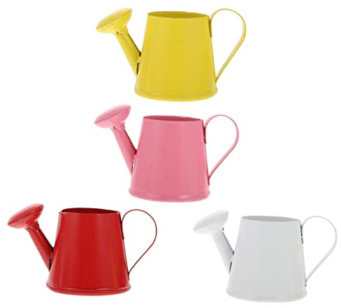 WEKAMOS Regadera Pequeña De Hierro y Metal para Niños Miniatura Multicolor 4 Piezas Niños Jardinería Interior y Enseñanza Decoración Plantas