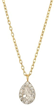 Veloria® Damen Halskette Tropfenform mit Zirkonia Weiß aus 585 Gold (14 Karat) – Ankerkette 42–45 cm, Echtgold Kette – als Geschenk für Frauen