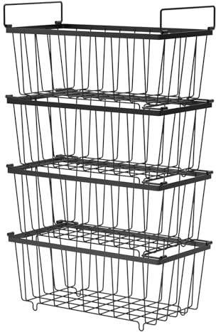4/6/8 Stück Gefriertruhe Körbe, Gefrierschrank Organizer Metallkaste Gefrierschrankkorb mit faltbaren Griffen Stapelbarer Gefrierschrank Organizer zum Sortieren von gefrorenem Fleisch und Essen