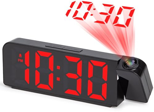 VIVILINEN Projector Clock for Bedroom Digital Alarm Clocks Bedside with Ceiling Display, Temperature & Date, Large LED Screen, 4-Level Dimmer, Night Mode, USB Powered