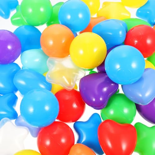 HOOTNEE Bolas de Piscina de Plástico para Niños, Forma de Estrella y Corazón, 150 Piezas, Tamaño Mediano, Color Multicolor, Juego para Fiestas Infantiles y Piscinas de Bolas Interiores