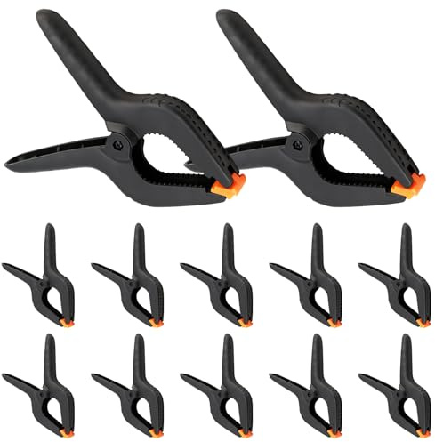 MOUYAT 12 Pack 9 Inch Plastic Spring Clamps, Heavy Duty Spring Clamps, Strong Backdrops Clamps for Woodworking, Canvas, DIY Projects, Photo Studios, Black