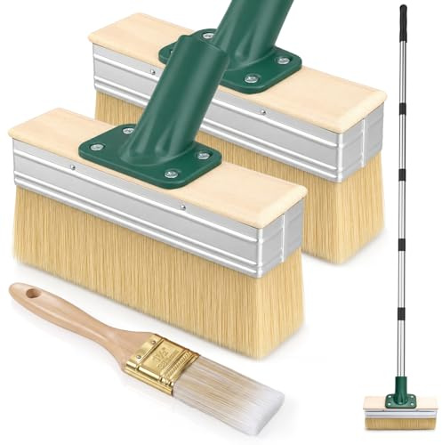 Flächenstreicher mit 2Stück 18CM Breiten Pinsel & 1Stück Klein Pinsel Deckenbürste mit Langem Griff Terrasse Flachpinsel Set