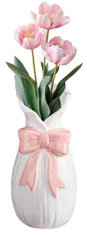 Elegant Vase Decor, Pink White Bow Handbag Flower Vase, Flower Container With Bow, Decorative For Home Office Shelf Table Living Room