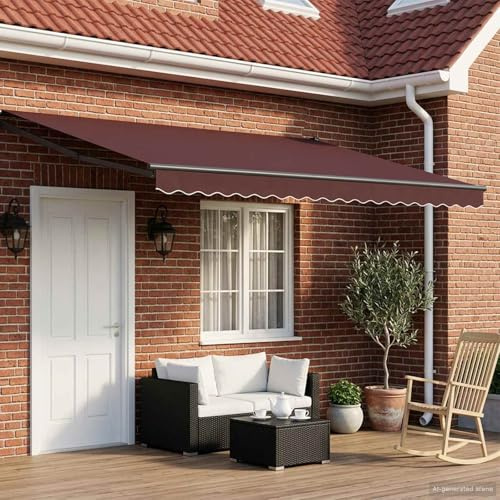Xuvaracle Toldo de brazo articulado manual con LED para terraza y balcón, tejido de poliéster resistente a la intemperie, 5 x 3 metros, color marrón antracita, protección contra el sol y la lluvia