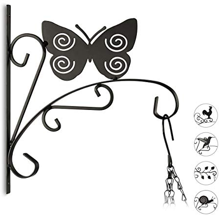 Relaxdays Crochet mural pour plantes papillon suspensions pot de fleurs en métal décoration de jardin HxlxP 30 x 27.5 x 2 cm, noir