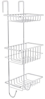 axentia 128421 Duschregal hängend mit 2 Haken - Duschablage ohne Bohren - Hängekorb für Dusche und Bad - Ablagekorb für Duschgel und Badutensilien, Metall, Silber, 22 x 17.5 x 57 cm, 1 Einheiten