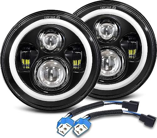 CO LIGHT 7 Inch LED Headlight with Amber Halo Turn Signal White DRL High/Low Beam Angle Eyes Compatible with Wrangler JK LJ CJ TJ (H4 H13 Adapter Included)