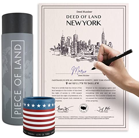 happylandgifts® Echtes New York Grundstück als einzigartiges Geschenk für Amerika Fans | Besitzurkunde mit Wunschname zum selber eintragen | New York Geschenke mit Namen | Deko | USA Geschenke