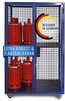 Gasflaschenschrank I Gefahrstoffschrank aus Stahl I Abschließbar I 1250 mm x 1970 mm x 800 mm, bis zu 8 Gasflaschen, überdachte Außenaufstellung, unterfahrbar