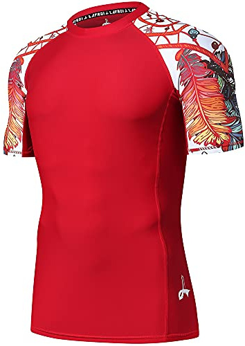 LAFROI Kortärmad UPF 50+ underställ skins kompression utslag skydd för män Red Fire Size MD