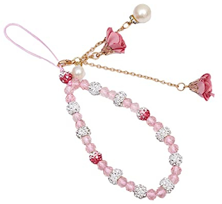 Glitzer Diamant Handykette Strass Blumen Anhänger Telefon Charm Beads Chain Telefon Kette Handy Straps Handgelenkkette Mobile Phone Schlüsselband Hängende Schnur Handy Schmuck für Frauen Damen,Rosa