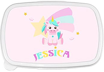 Fupies Porta pranzo e merenda personalizzato con nome baby unicorno con arcobaleno, Azzurro