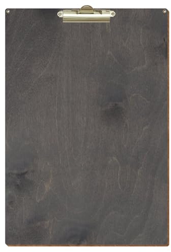 Bütic Holz Klemmbrett Standardform Grau für DIN A3 A4 A5 A6 mit 2 Ösen aus 3mm starkem Birkensperrholz mit Klarlack versiegelt