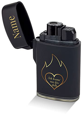 PR Print Royal Feuerzeug selbst gestalten - mit Name Bedrucken - Ich brenne nur für Dich - Sturmfeuerzeug, Flüssiggas nachfüllbar I Personalisiertes Foto-Geschenk - Schwarz gummiert