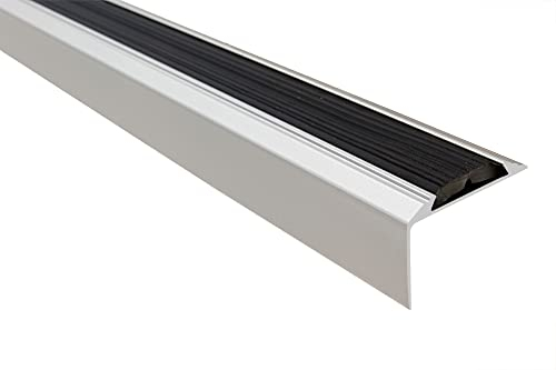 Effector Treppenkantenprofil mit Antirutschbelag, 180 cm, 46x29 mm, Silber, Aluminium Bodenübergangsprofil, Übergangsleiste, Treppenschutzprofil, Treppenkantenschutz, Anti Rutsch Aluwinkel