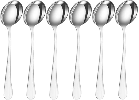 PEBBLE HUG 6 Pcs Stainless Steel Soup Spoon Vegetable Spoons for Dinner Kitchen Cutlery, Vegetables Cutlery Spoons, Smooth Edges, Elegant Design, Sturdy Structure