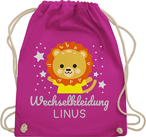 Turnbeutel Rucksack - Kita Beutel Wechselsachen Jungen - Wechselkleidung Löwe - Unisize - Fuchsia - kinderturnbeutel wechselbeutel personalisierte löwen stoffbeutel kindergartenbeutel