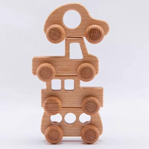 Woodily Wooden Toys - Holzspielzeug Holzautos für Kinder Junge Mädchen ab 0 Monate, Nachhaltig, Montessori Spielzeug Holz Auto Babyspielzeug Geburt Motorikspielzeug Kauspielzeug Geburtstagsgeschenk