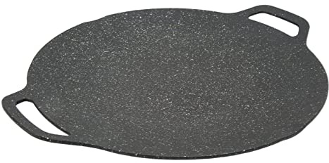 TUORE Poêle à Griller Coréenne, Plaque Chauffante Coréenne à Texture Striée, Poignées Doubles en Aluminium moulé Sous Pression Solide pour le Camping (34cm)