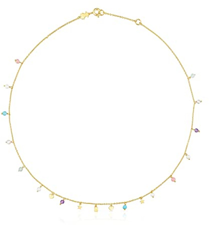 TOUS Collar con Baño de Oro 18Kt sobre Plata para Mujer con Motivos de Osos, Corazón y Estrella 3,5mm y Perla de 3mm, Largo 43 cm, Atemporal y Elegante, Colección Cool Joy