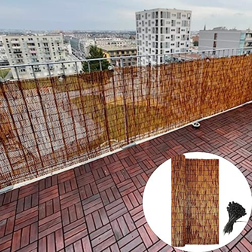 Schilf Sichtschutz Zaun Wetterfest Sonnenschutz Gartendeko Bambus Rollo Natürliches Schilfrollo Bambusrollo Weidenzaunmatte Beschattung Gartensichtschutz für Dach Terrasse Balkon Dachfenster ( Color :