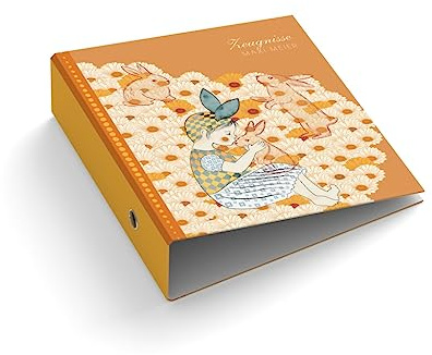 Ringordner Ordner für Kinder | personalisiert | Wunschtext | Blumenwiese | Hase | Mit Griffloch | für DIN A4 | 7,4 cm breit | orange | Zeugnisse | Zeugnismappe