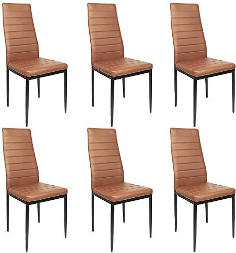 Drumm Sedie per sala da pranzo,Dining Chairs Moderne,Sedie da pranzo con schienale alto,Faux Leather,Metal Legs,Sedile imbottito spesso (Brun-6)
