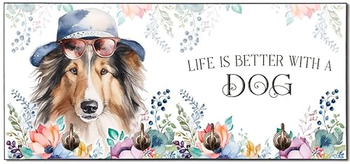 Cadouri Design-Hundegarderobe mit Collie - Leinenhalterung für Halsband, Leine & Geschirr - originelles Geschenk für Hundebesitzer - handgefertigt