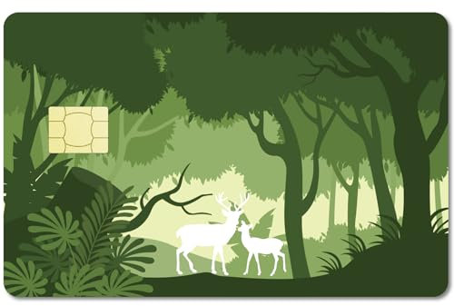 CREATCABIN 4 Stück Kartenhüllen-Aufkleber,Waldhirsch,Debit-Kreditkartenhülle,Personalisierbar,Schützt Bankkarte,Abnehmbare Folie,Wasserfest,Schlank,Blasenfrei,Für Schlüssel,Bankkarte,186x137mm,Grün