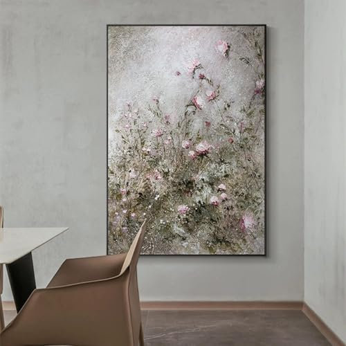 SAAKO Acrylbilder Auf Leinwand Handgemalt,Ölgemälde Für Wohnzimmer, Extra Große Wandkunst, Moderne Kreative Abstrakte Blume, Rahmenlose Strukturierte Kunstwerke, 100% Handgemalt, Zeitgenössisch, Für