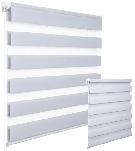 WOLTU 2 Stück Doppelrollo Klemmfix ohne Bohren Duo Rollo Klemmrollo für Fenster mit Klemmträger, Fensterrollo Lichtdurchlässig & Verdunkelnd Wandmontage, Grau 90x150 cm (Stoffbreite 86 cm)