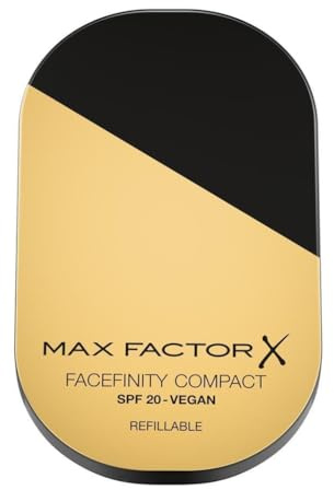 Max Factor - Fondotinta Facefinity Compatto, Formula vegan, Fondotinta dalla coprenza modulabile e dal finish mat, fino a 24 ore di tenuta, SPF 20, 033, CRYSTAL BEIGE, 10 g