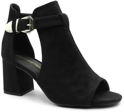 Fashion Thirsty Womens Block Mid High Heels Chunky Sandals Open Toe Comfort Cushioned Work Office Party Occasion Cut Out Heeled Wide Fit Strappy Shoes