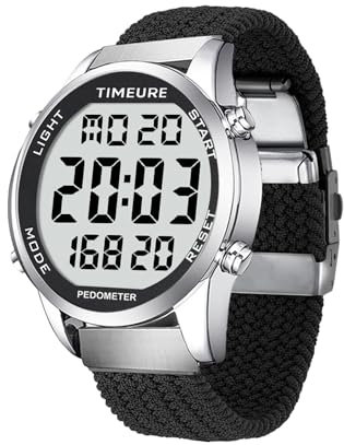 TIMEURE Schrittzähler-Uhr für Männer & Senioren | Modisches Design | Wasserdichter Armbanduhr mit Großer Digitalanzeige | Einfacher & Genauer Schrittzähler-Funktion (Schwarz)