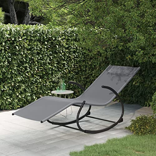 LAPOOH Schaukelliege Grau Stahl und Textilene, Liegestuhl Balkon, Gartenliege, Sonnenliege, Deckchair, Saunaliege, Liege Outdoor, Sonnenstuhl,