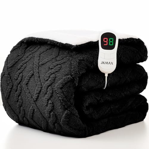 JKMAX Heated Electric Blanket Full Size-72x84 Heating Blanket with 10 Heating Levels & 5 Time Settings Over-Heat Protection，Winter Warmer for Adults with ETL Certification（Black）