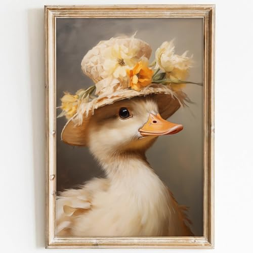 Taedfalesy Wandkunst, Vintage-Ente, lustiges Tierkunstwerk, gelbe Ente, Poster, Vintage-Tierporträt, Wandkunst, niedliche Enten, Bilder, Kinderzimmer, Malerei, Kinderzimmer-Kunstdrucke, 40,6 x 61 cm