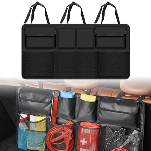Organizer Bagagliaio Auto con 8 Tasche, Tracolla Regolabile, Trunk Organizer Auto Pieghevole, Organizer Auto Impermeabile, Organizer Auto Bagagliaio, Organizer Baule Auto, Organizer Sedile Auto