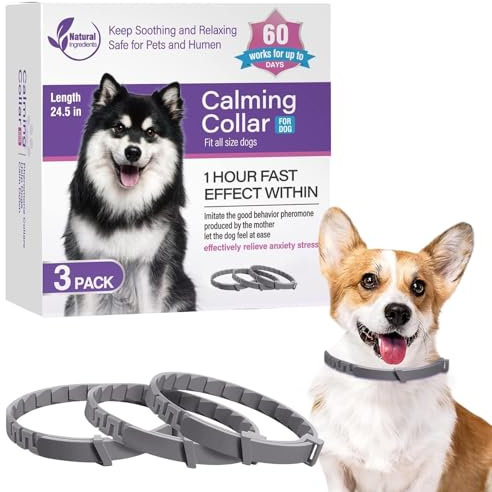 Beruhigendes Hundehalsband, beruhigendes Hundehalsband | 3 Halsbänder mit Pheromonen für Hunde | 62,5 cm lang, verstellbar, beruhigendes Hundehalsband, hält 60 Tage lang, lindert schlechtes Verhalten