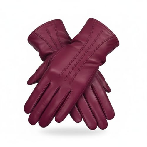 Damen Winterhandschuhe aus echtem weichem Leder, vollständig gefüttert, magenta pink, Medium 7