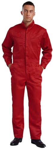Jugaoge Herren Arbeitsoverall Baumwolle Arbeitsanzug Schutzanzug Coverall mit Multi Taschen Einteiler Arbeitskleidung Arbeiter Uniformen Workwear Rot S