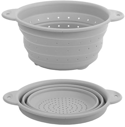 Surwin Scolapasta Pieghevole Salvaspazio, 1 Pezzi Scolapasta Silicone Verdura Cesto Scolapasta Plastica Silicone Pieghevole, per Drenare Pasta, Verdura, Frutta (L,Grigio)