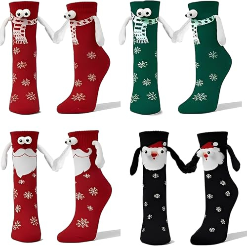4 Paar Magnetische Weihnachten Socken, Weihnachtssocken Damen, Weihnachtssocken Herren, Kuschelsocken Weihnachten, Christmas Sock, Weihnachts Socken Für Nikolaus Geschenke Und Weihnachtsgeschenke