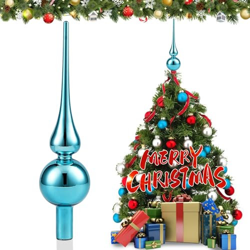 JOYUE Punta de Árbol de Navidad de Vidrio, Topper Cristal 26cm, Estrella Adorno para Copa del Árbol, Fiesta Navideña (Azul)