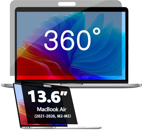 Phimoos 360° Rundum-Blickschutzfolie für MacBook Air 13,6 Zoll (2022–2026, M2, M3, M4, M5), kratzfest, Blaulichtfilter, entspiegelt, ultradünner Rundum-Blickschutzfilter