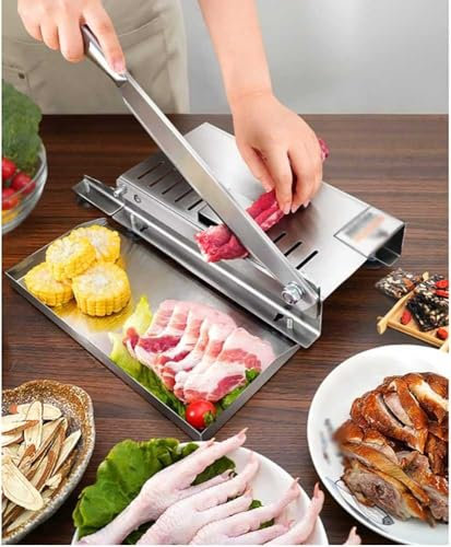 XBDLYQBD Stainless Steel Meat Cutting Machine Bone Meat Cutter, Manual Ribs Meat Chopper, Home Commercial Food Slicer Machine For Fish, Chicken, Beef, Frozen Meat, Vegetables Bacon